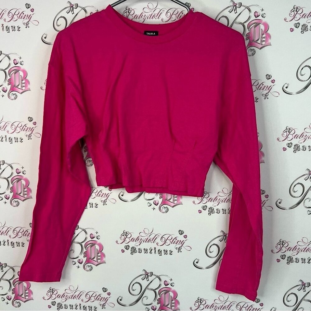 Talula aritzia long sleeve bright pink stretchy Fuchsia Crop Sweatshirt